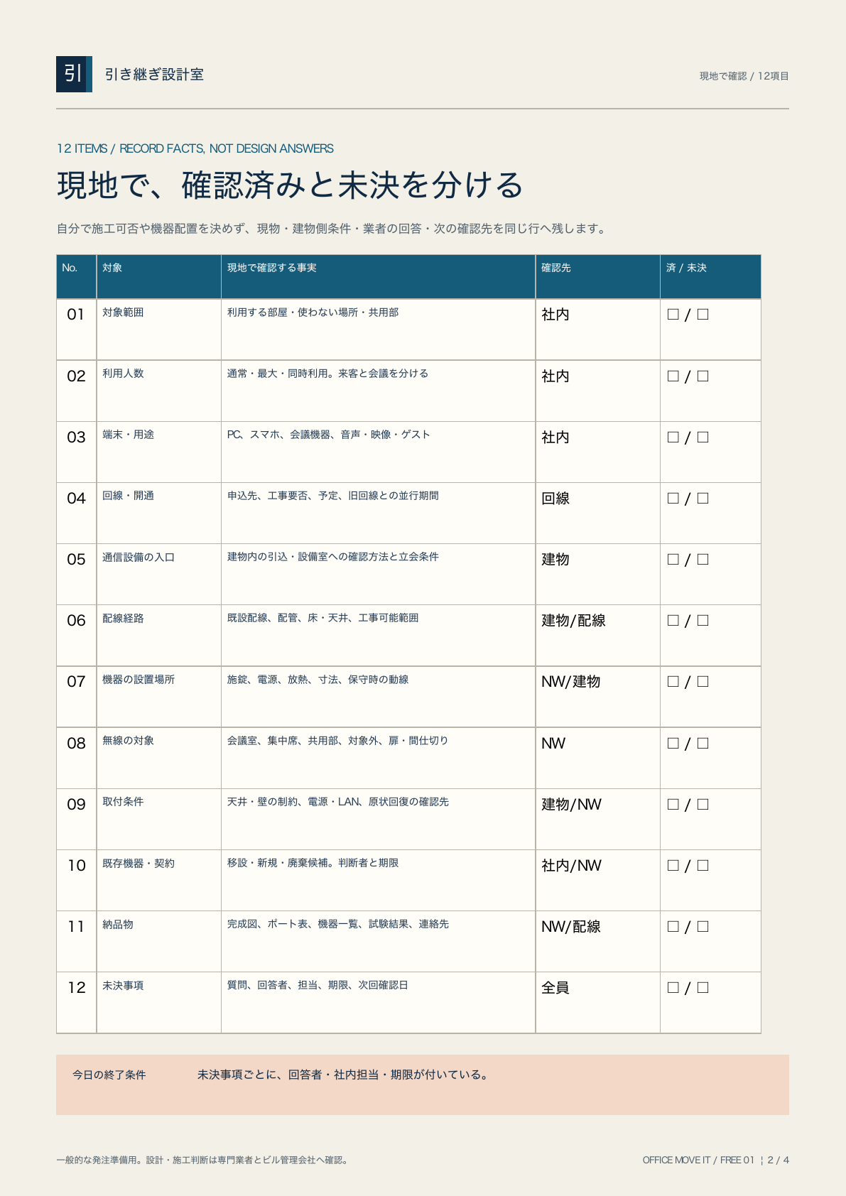 確認済みと未決を同じ行へ残す2ページ目